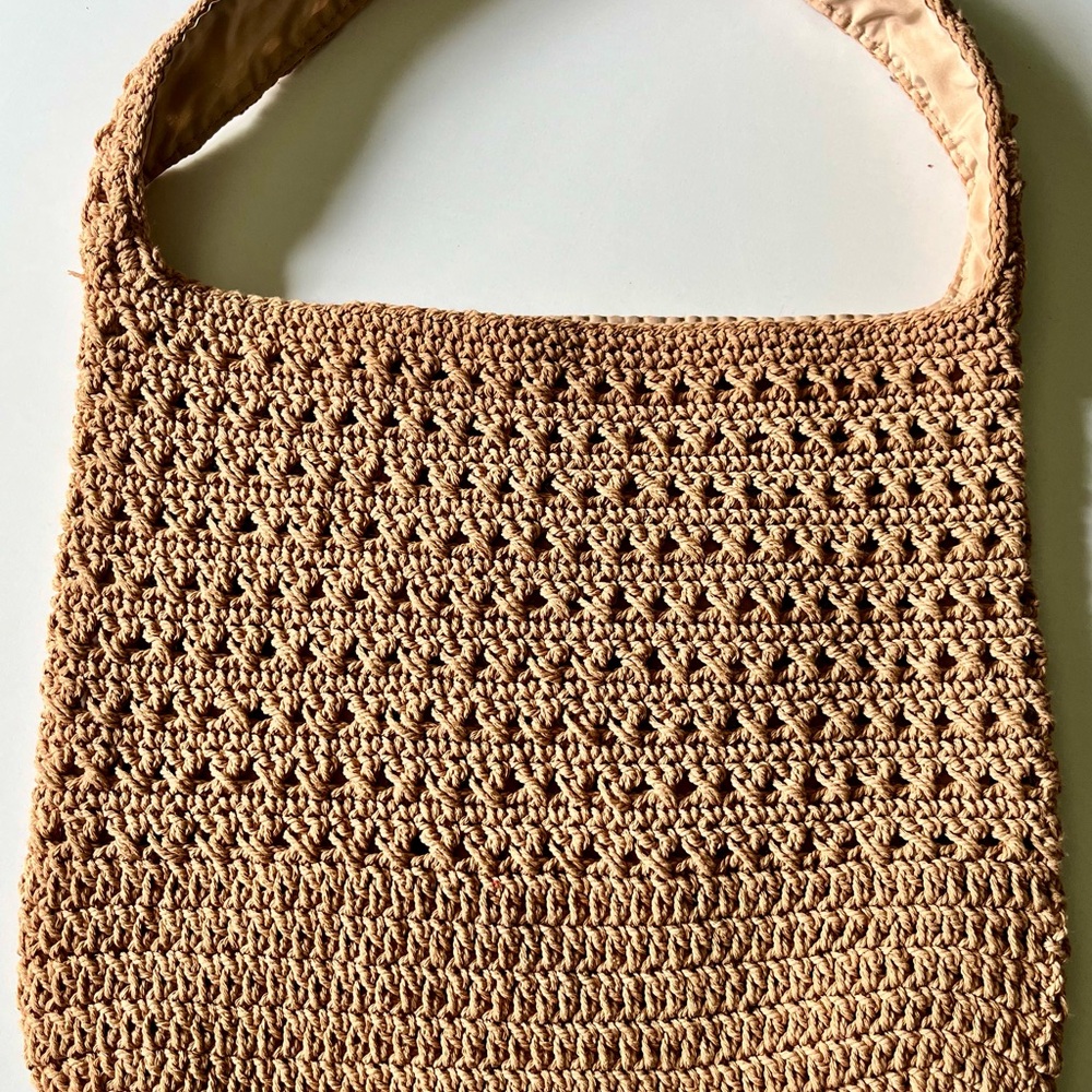 Sonoma Tan Crochet Shoulder Bag with Lattice Weave
